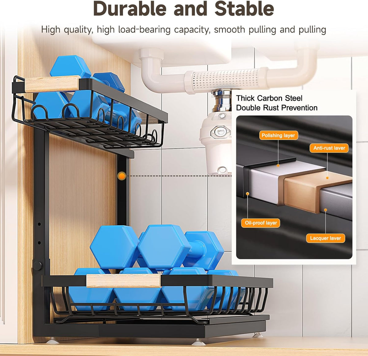 2-Pack 2-Tier Height Adjustable under Sink Organizer & Storage