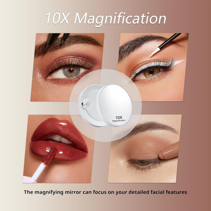 Makeup Mirror with 3 Color Lighting, Vanity Mirrorr with 10X Detachable Magnification, 360°Rotation, for Dressing Room & Bedroom, White