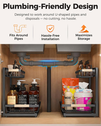 2-Pack 2-Tier Height Adjustable under Sink Organizer & Storage