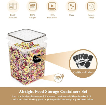 5.2L Flour Storage Containers - Set of 4, Black Food Storage Solutions