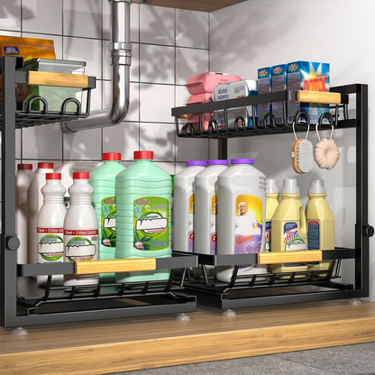 2-Pack 2-Tier Height Adjustable under Sink Organizer & Storage