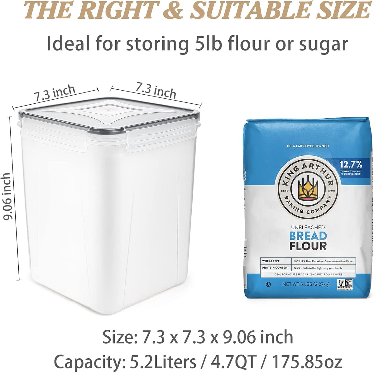 5.2L Flour Storage Containers - Set of 4, Black Food Storage Solutions