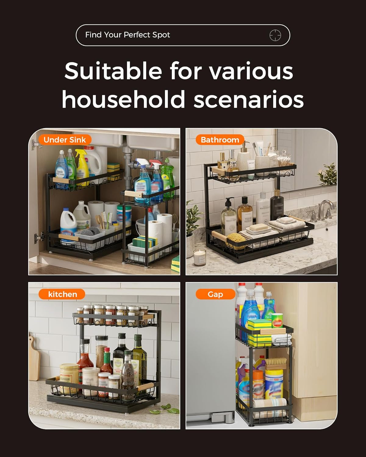 2-Pack 2-Tier Height Adjustable under Sink Organizer & Storage