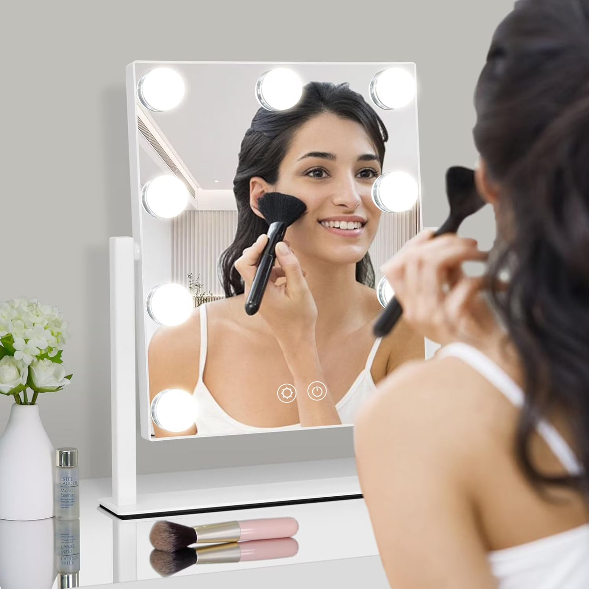 Makeup Mirror with 3 Color Lighting, Vanity Mirrorr with 10X Detachable Magnification, 360°Rotation, for Dressing Room & Bedroom, White